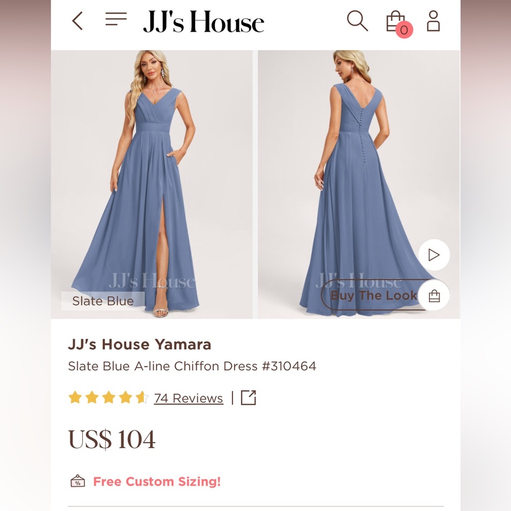 JJ's House Slate Blue V-Neck Chiffon A-Line Maxi Dress with Side Slit